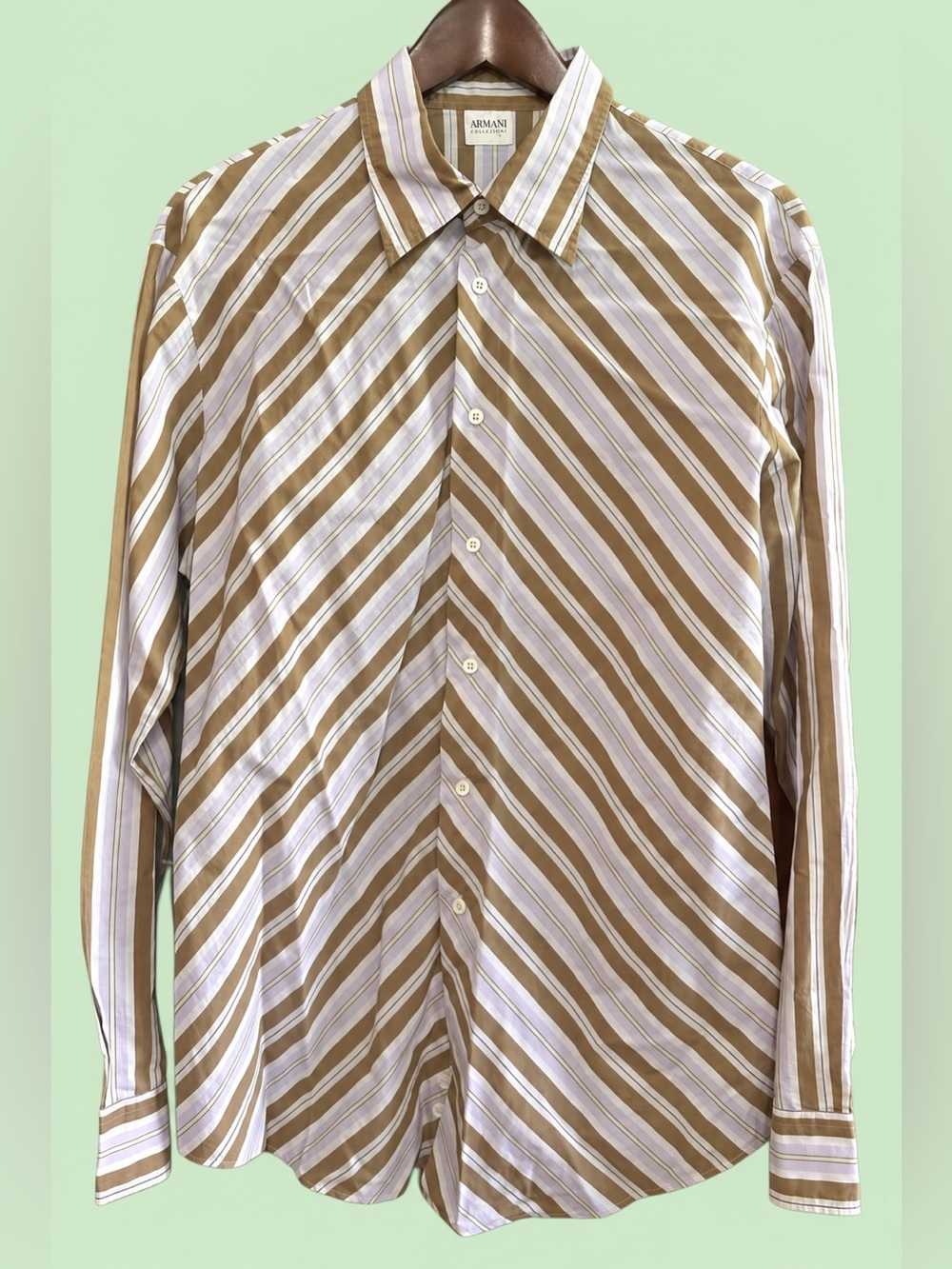 MENS Armani Collezioni Vintage Textured Cotton Striped Button-Up Shirt - L